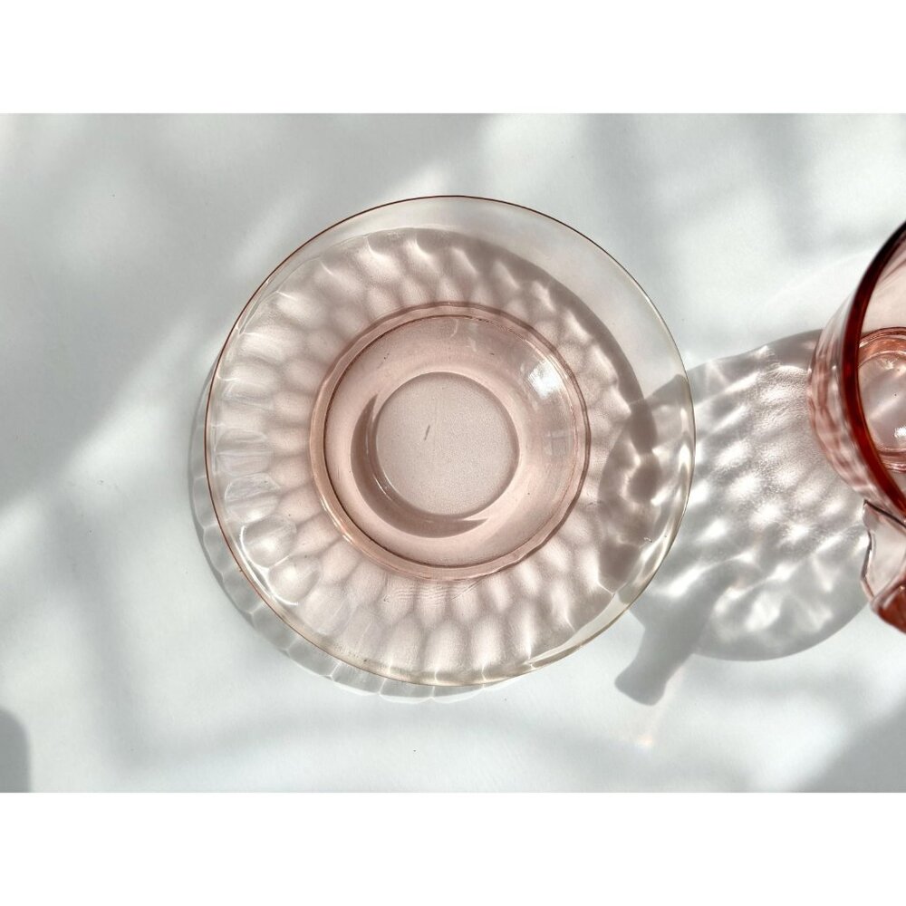 Pink Jeannette Depression Glass Vintage Teacup Saucer Glass Set Optic Thumbprint - Picture 7 of 10